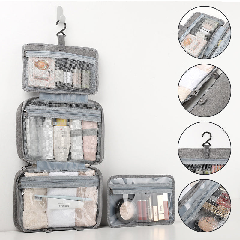 Brehn | Travelique Reise-Kosmetik-Organizer | Kompakt & Wasserabweisend | Mit 4 Fächern & 360° Haken | Für Damen & Herren