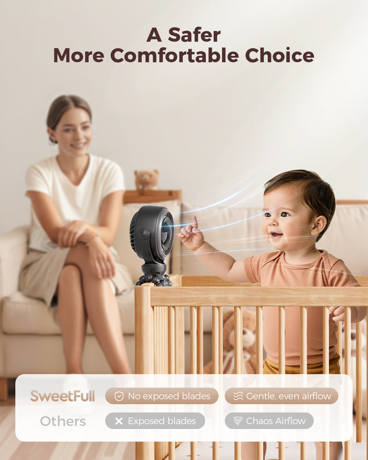 Bladeless Kinderwagen Ventilator - 3-in-1 Wickelbarer Tragbarer Ventilator | Brehn