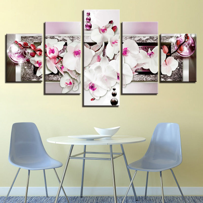 5 Stück Pink Glow Hue Weiße Blume - Leinwand Wandkunst Gemälde