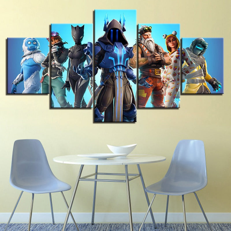 Fortnite Battlegrounds: 5teilige Leinwand Wandkunstset - Wasserdicht, UV-geschützt, hochauflösende Drucke