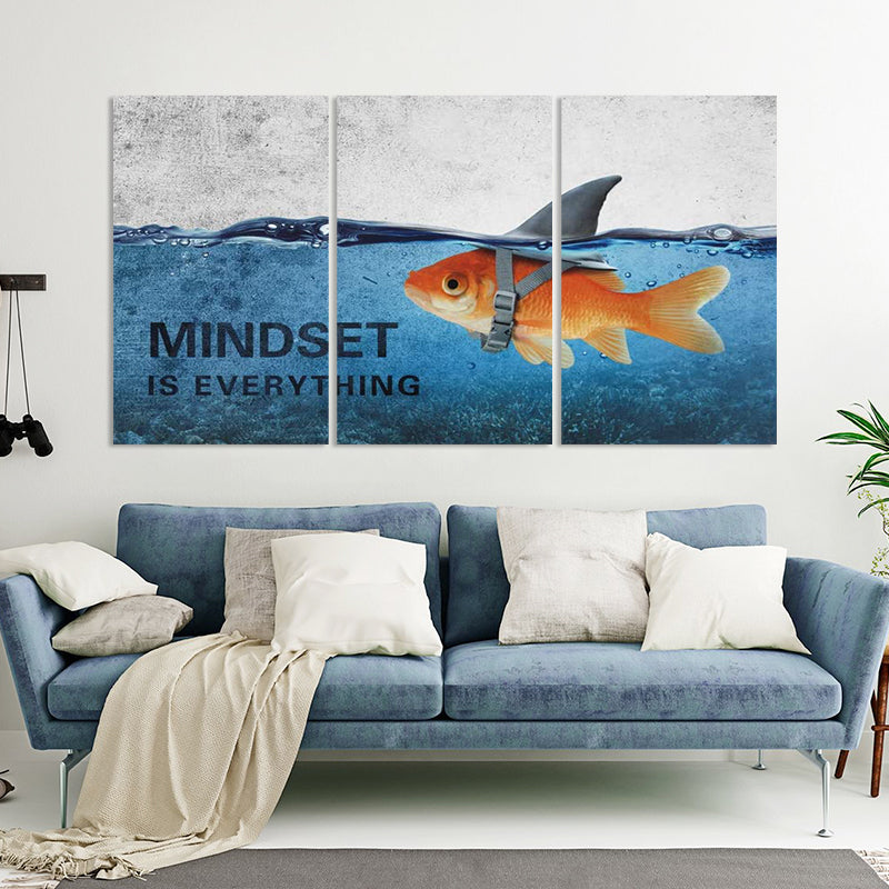 3Stk. Abstrakte Blaue Goldfisch Hai Poster Leinwand Gemälde | Brehn