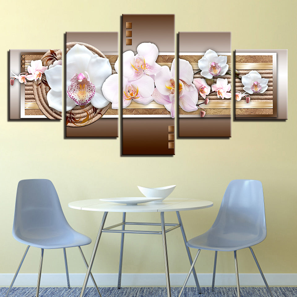 Klassische Pink Orchideen 5-teilige Leinwand Wandkunst Malerei