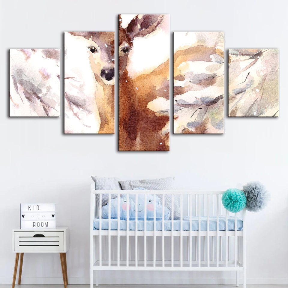 5 Stück Jung Eleganter Hirsch - Leinwand Wandkunst Malerei