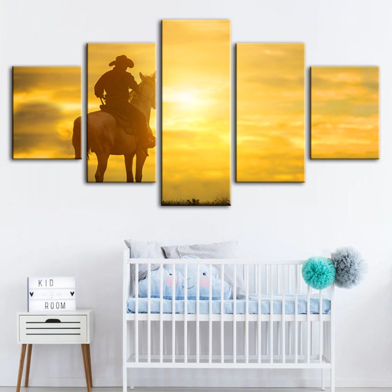 5 Stück Ein Cowboy und sein Pferd - Leinwand Wandkunst Gemälde