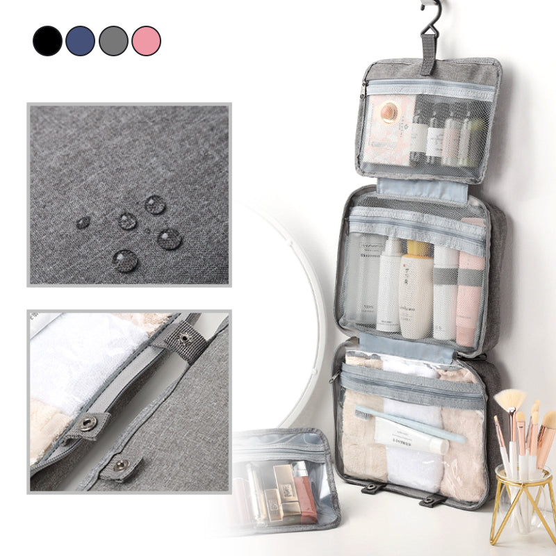 Brehn | Travelique Reise-Kosmetik-Organizer | Kompakt & Wasserabweisend | Mit 4 Fächern & 360° Haken | Für Damen & Herren