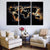 Feuer und schwarze Weltkarte - Leinwand Wandkunst Gemälde 3 Teile
