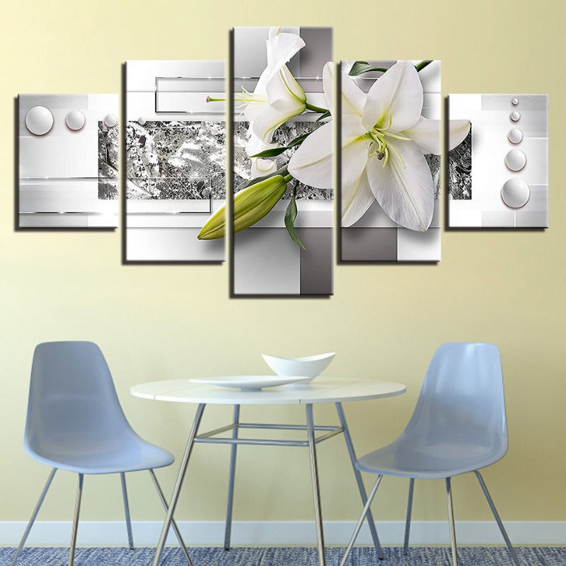 5 Stück Weiße Tulpenblume - Leinwand Wandkunst Gemälde