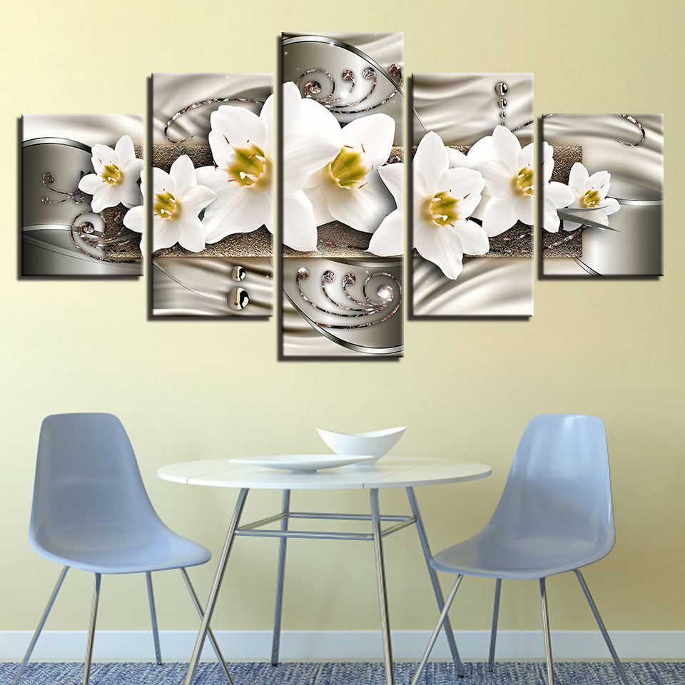 Klassische Weiße Blumen 5 Teile - Leinwand Wandkunst Gemälde