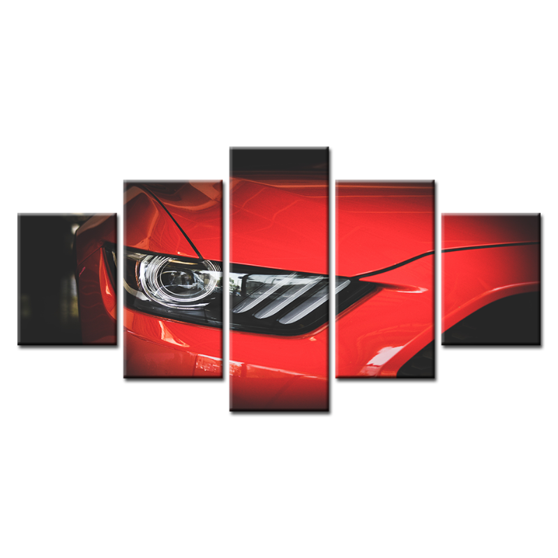 5-teilige Scheinwerfer Nahaufnahme Rotes Klassisches Auto - Leinwand Wandkunst Malerei