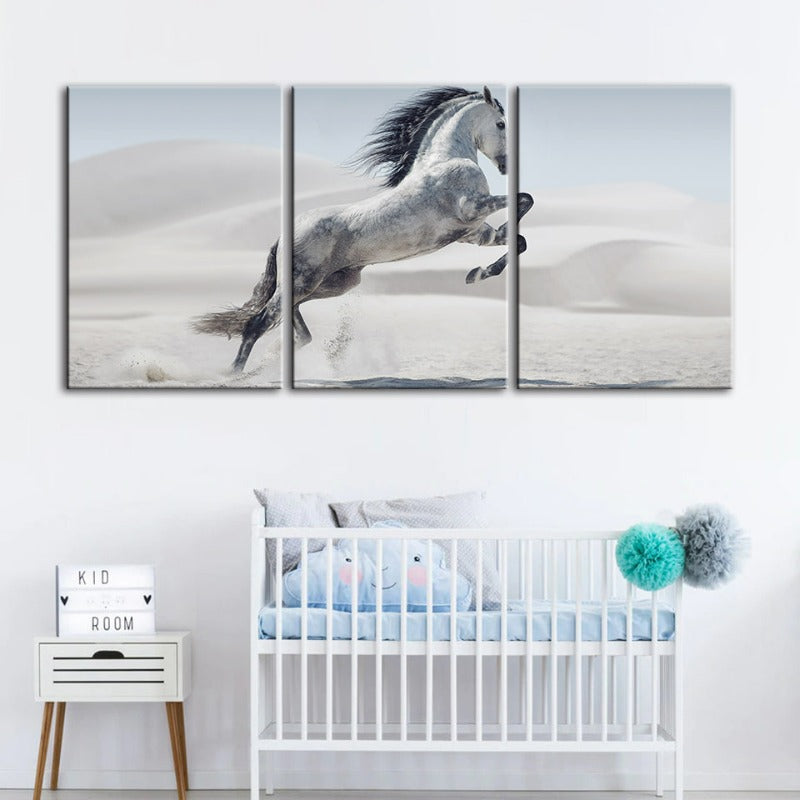 Springendes Weißes Pferd-Leinwand Wandkunst Gemälde 3 Stücke