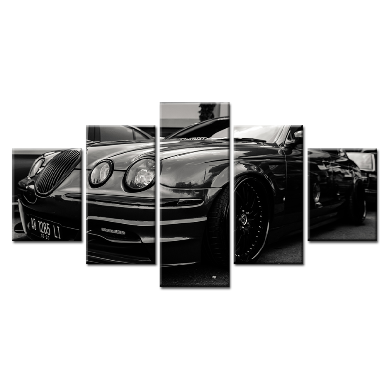 5 Stück Schwarz 3 Scheinwerfer Alte Vintage Auto - Leinwand Wandkunst Gemälde