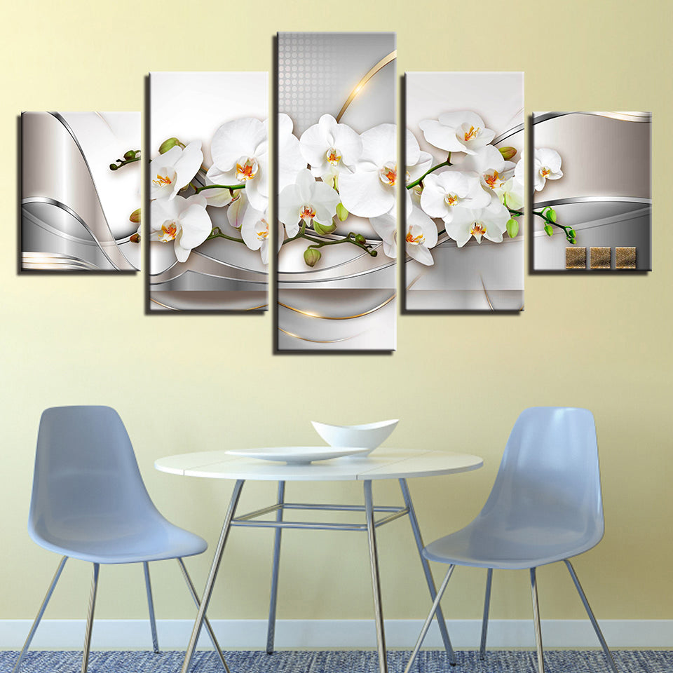 Metallic Weiß Orchideen 5 Teile - Leinwand Wandkunst Malerei