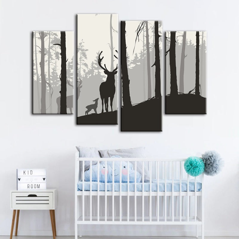 4 Stück Silhouette Hirsch Familie - Leinwand Wandkunst Malerei