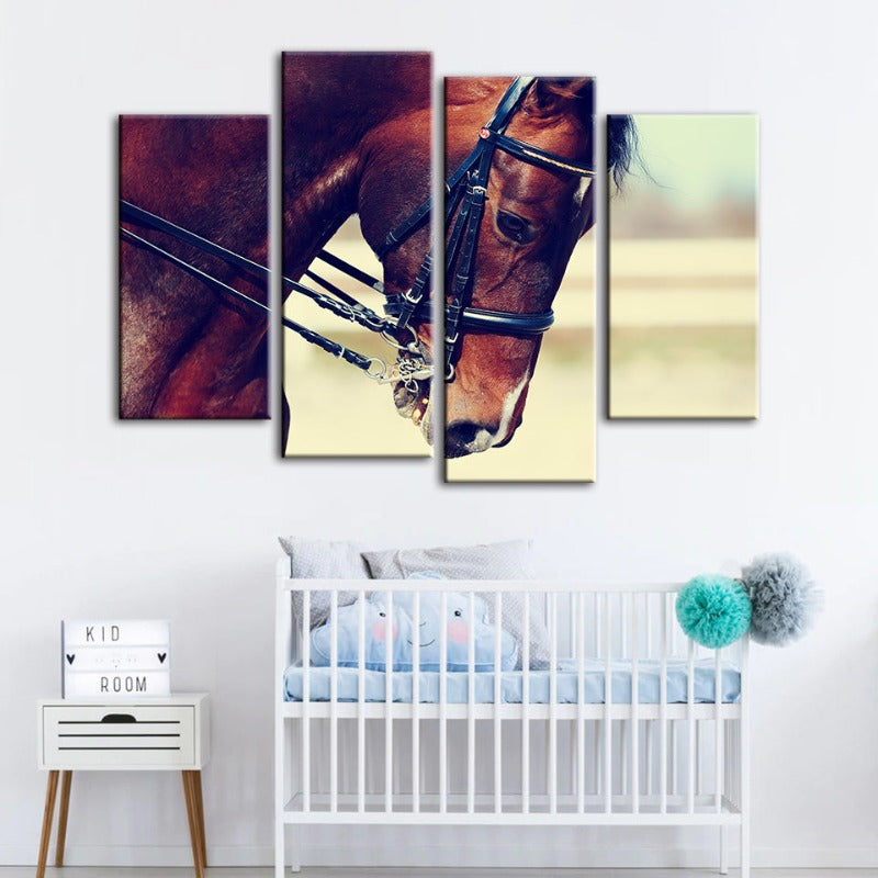 4-Teilig Anmutige Halfterpferd - Leinwand Wandkunst Gemälde