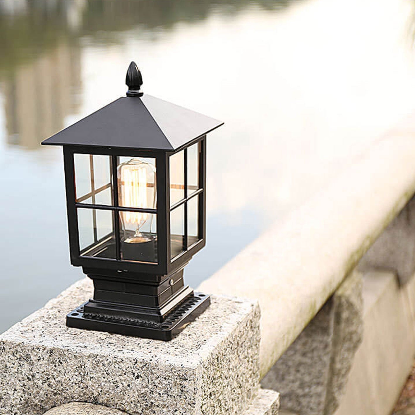Europäische Outdoor-Säulenlaterne wasserdicht rostfrei 1-Lampen-Patio-Licht | Brehn