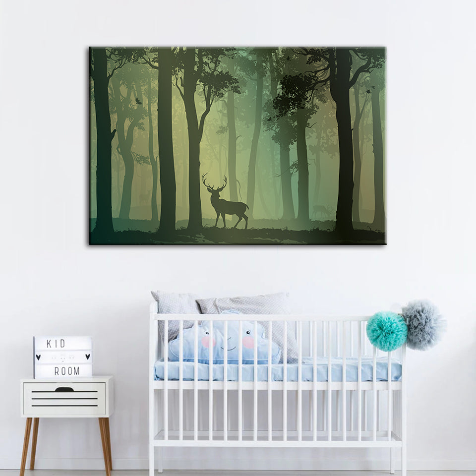 Verzaubertes grünes Tönung Silhouette Reh - Leinwand Wandkunst Malerei