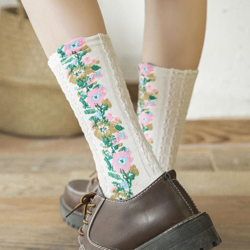 Brehn | Vintage Socken mit Blumenstickerei (5 Paar)