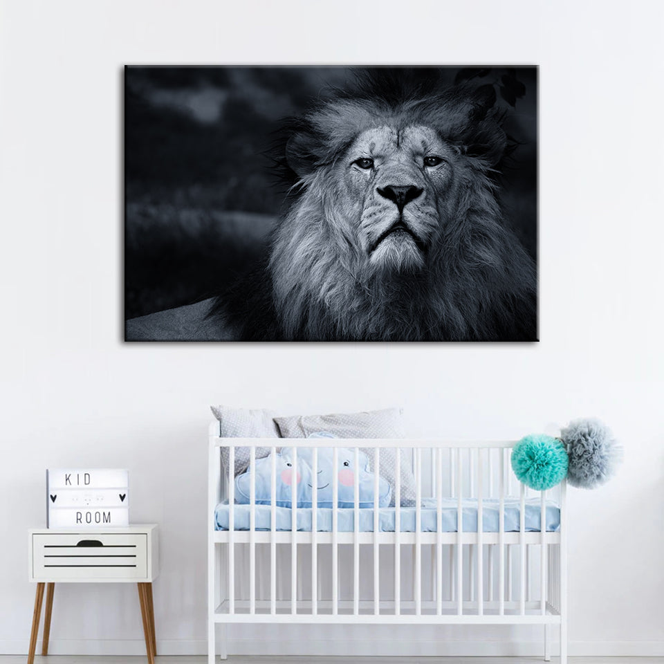 Grayscale Besorgter Löwe - Leinwand Wandkunst Gemälde