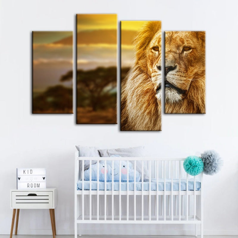 4 Stück Unamused Lion - Leinwand Wandkunst Gemälde