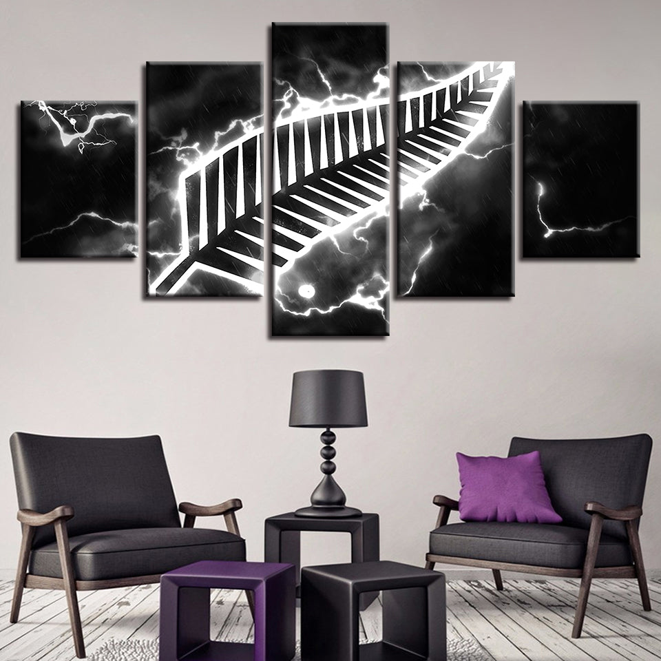 Schwarzes Thunder Feather 5 Stück - Leinwand Wandkunst Gemälde
