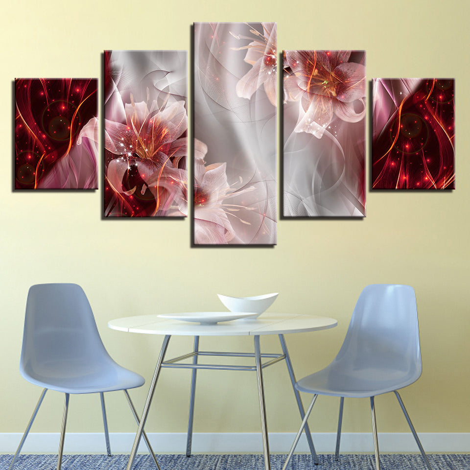 Fantastische Pink Lilien 5 Teile - Leinwand Wandkunst Malerei