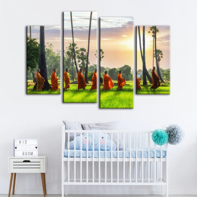 4-teilige entspannende Mönche - Leinwand Wandkunst Malerei