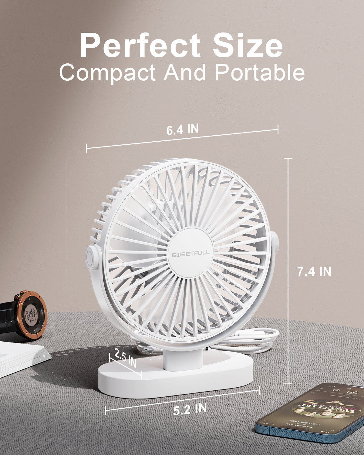 6,5 Zoll USB Kleiner Tischventilator für Zuhause Büro Auto Outdoor Reisen | Brehn