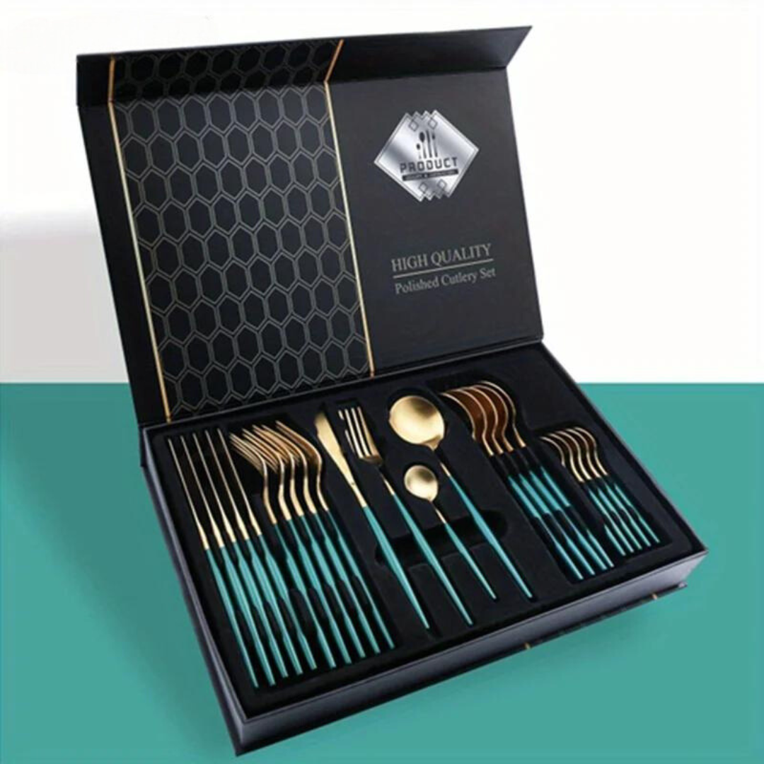 Brehn | Golden Cutlery Set Luxury – 24-teilig für stilvolles Essen Erlebnis