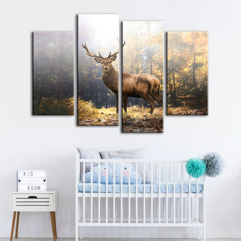4 Stück Majestätische Rehe im Wald - Leinwand Wandkunst Gemälde