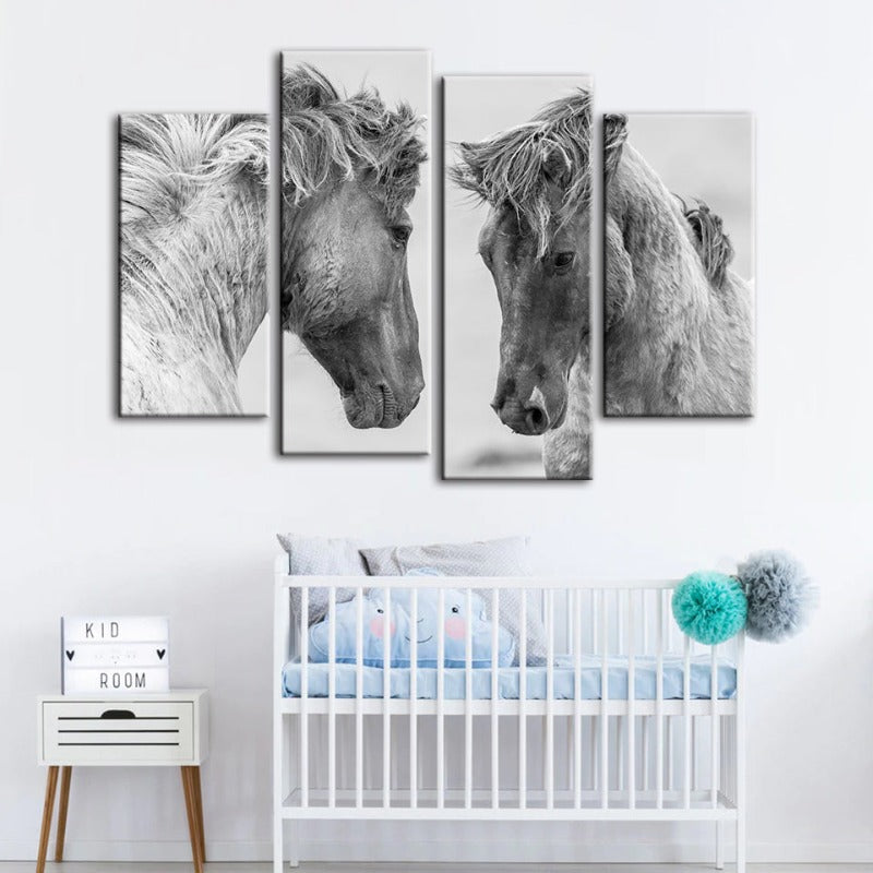 4 Stück Zwei Weiße Pferde - Leinwand Wandkunst Gemälde