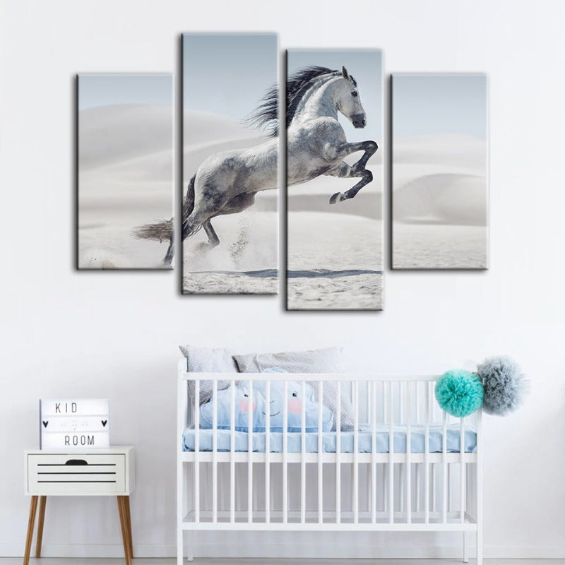 4-teilige Springendes Weißes Pferd - Canvas Wandkunst Gemälde