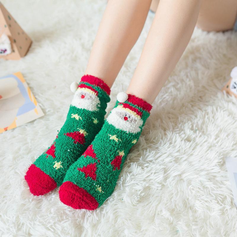 Brehn | 4 Paar Weihnachts-Themen Korall-Fleece weiche warme Socken