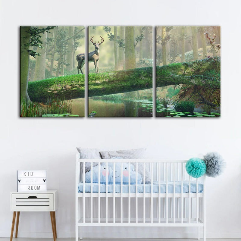 Bezauberter Wald Reh-Canvas Wandkunst Gemälde 3 Teile