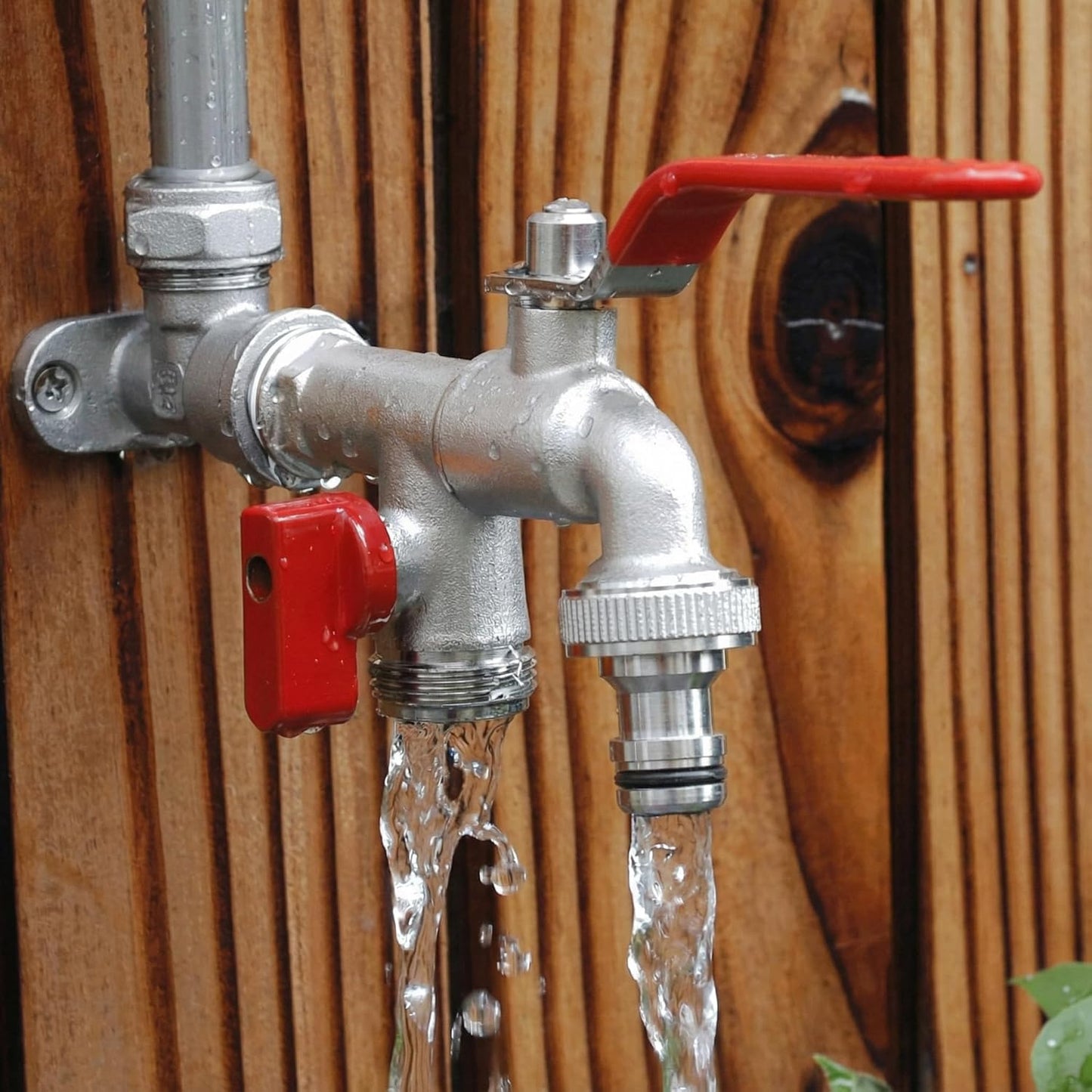 Doppel-Wasserhahn Edelstahl mit 2 Ausgängen | Brehn