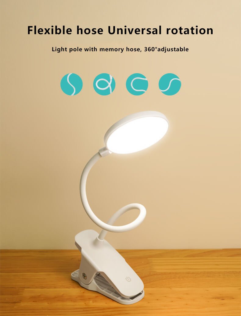 Brehn | Einfache LED Clip-Schreibtischlampe wiederaufladbar Augenschutz Nachtlicht