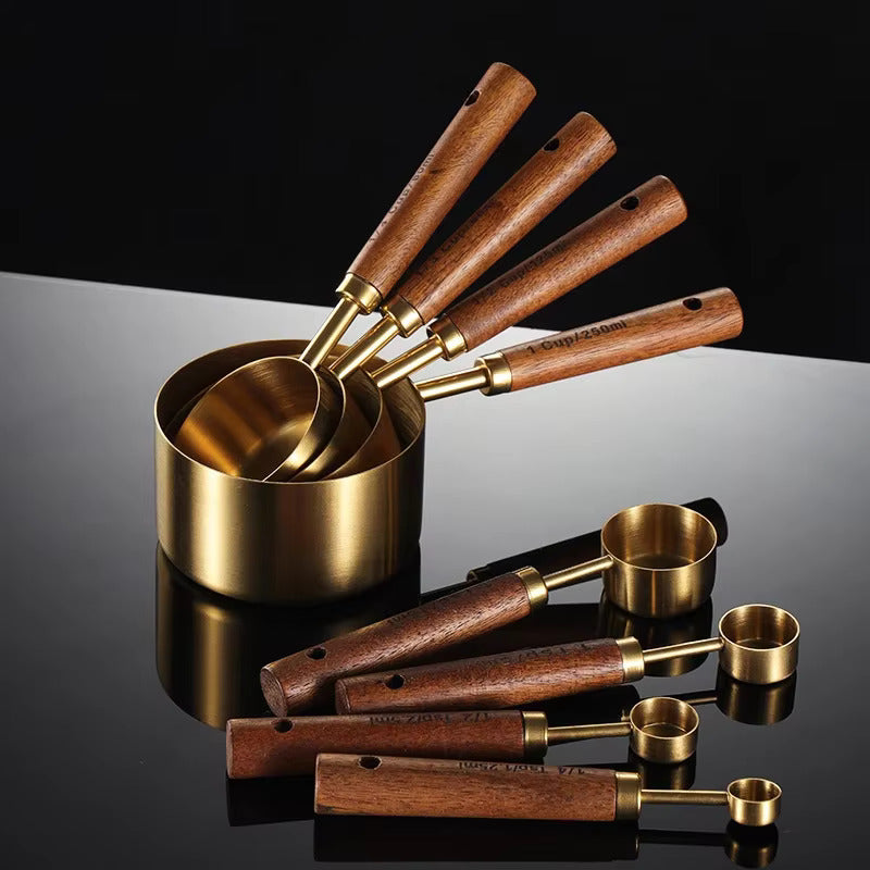 MeasureWood Messlöffel und Messbecher Set Edelstahl Eiche 8-teilig | Brehn