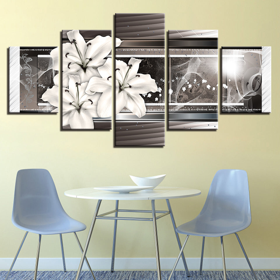 Graustufen Weiße Lilien 5 Stück - Leinwand Wandkunst Gemälde