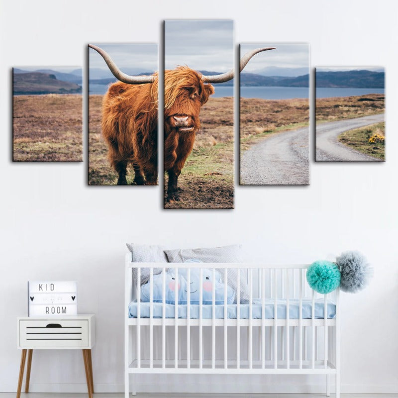 5 Stück Schöne Braune Kuh - Leinwand Wand Kunst Malerei