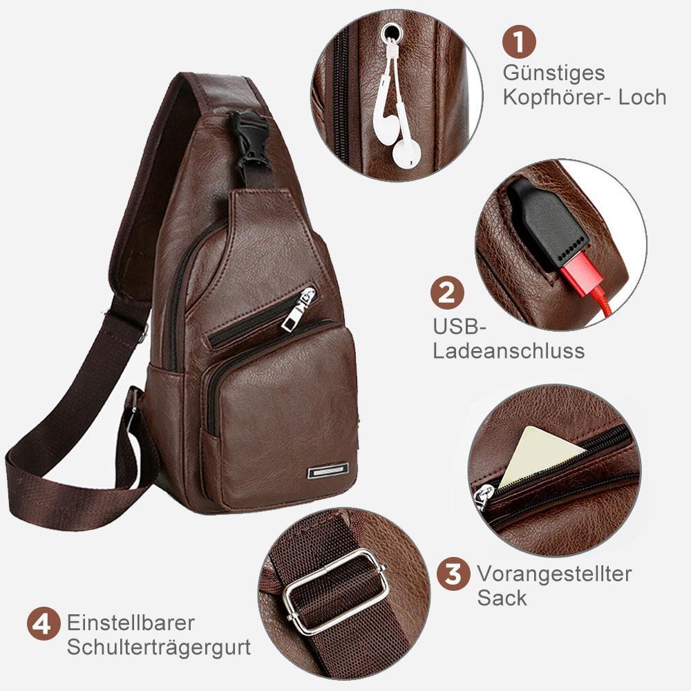 Schultertasche Crossbodytasche für Herren mit USB-Ladeanschluss | Brehn