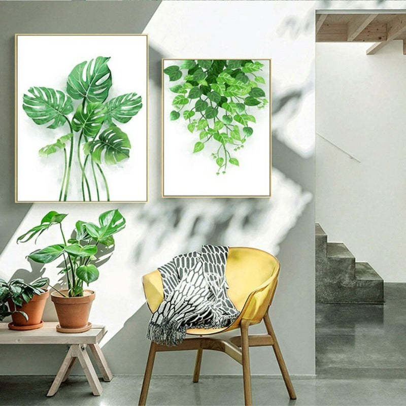 Nordic Green Refresh Minimalistische Blätter - Leinwandbild
