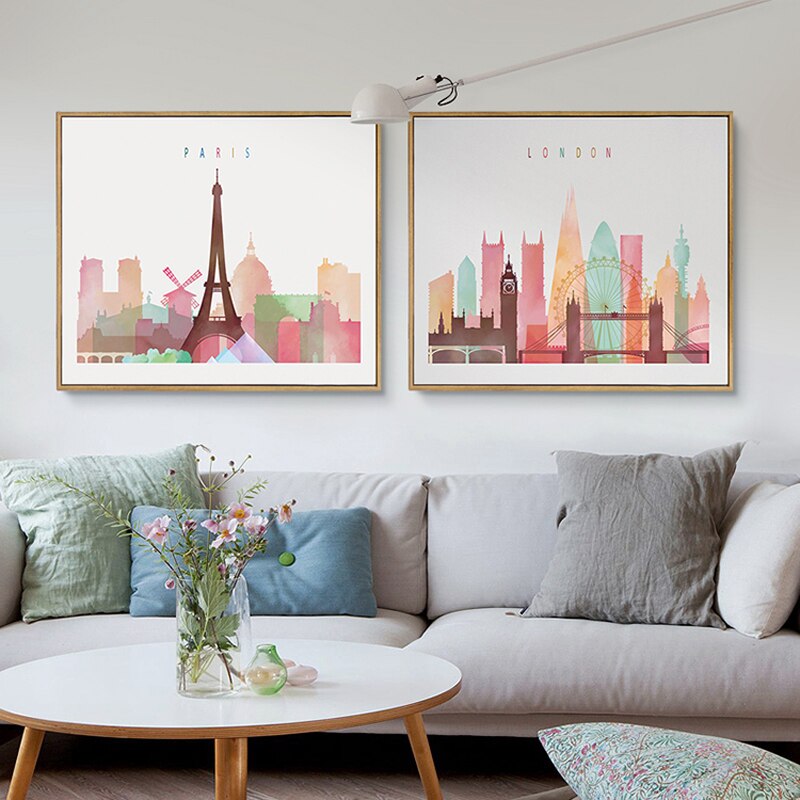 Aquarell-Wandbild London, New York, Paris – Leinwandbild