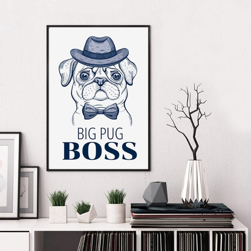 Mops mit Hut und Fliege - Leinwandbild