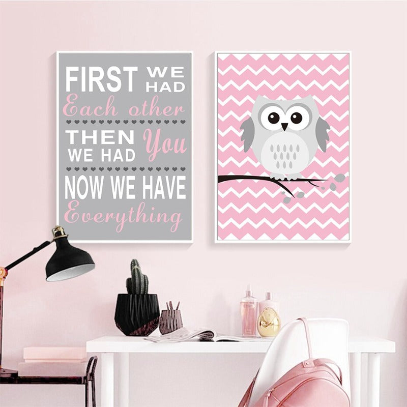 Baby Pink Eule - Leinwand Wandkunst Gemälde