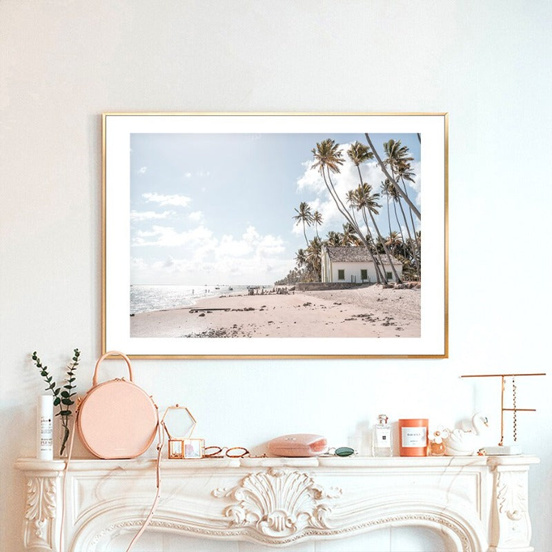 Haus Meer Rosa Landschaft Gebäude Wandkunst Bilder