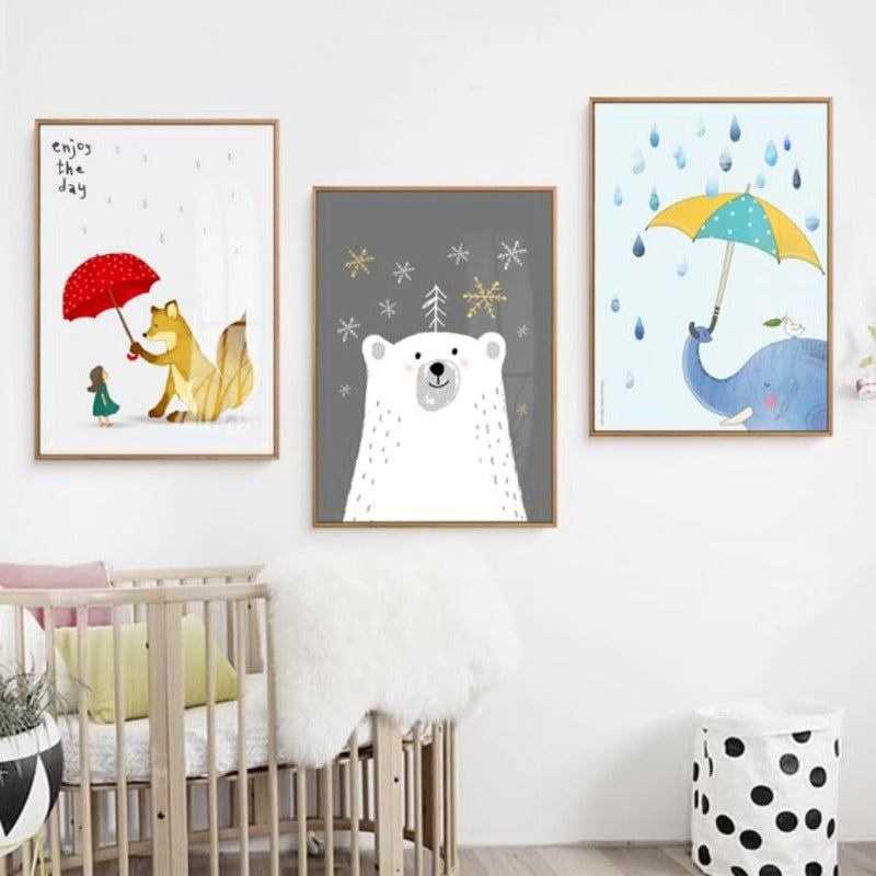 Cartoon Tiere Bär Fuchs - Leinwand Wandkunst Malerei
