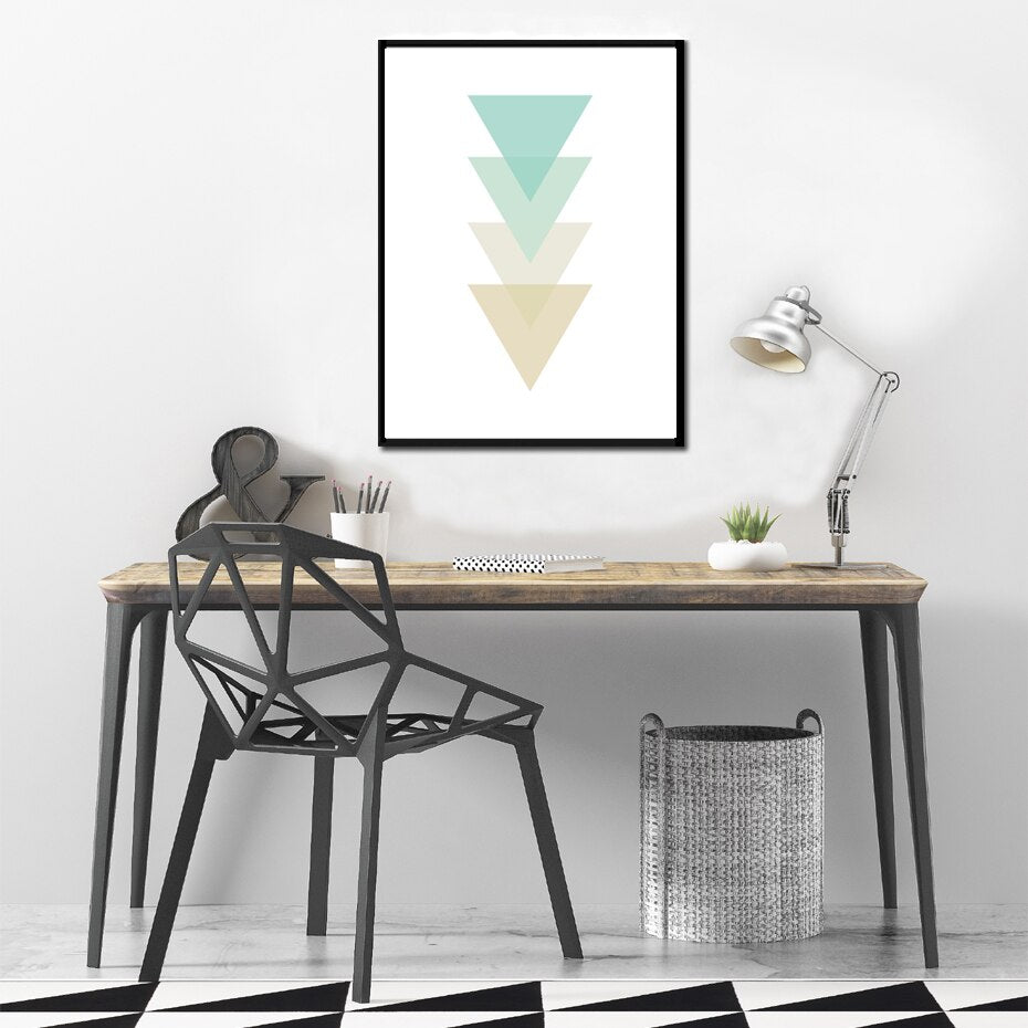 Abstrakt Mintfarbe Geometrische Dreiecke - Leinwand Wandkunst Malerei