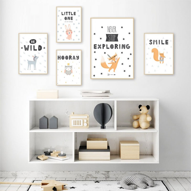 Kleine Waldtiere Eule Gox Bär - Leinwand Wandkunst Malerei