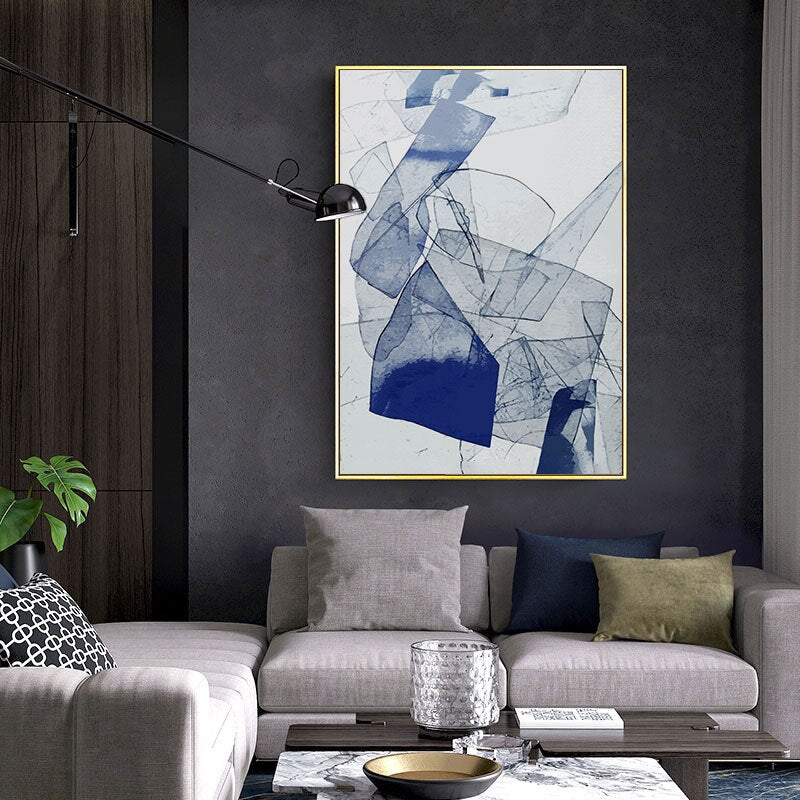 Abstraktes Aquarell Blau Poster und Druck Nordisch - Leinwand Wandkunst Gemälde