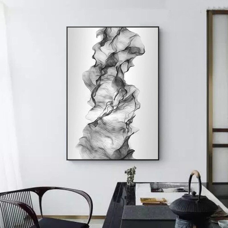 Abstraktes Schwarz-Weiß-Dynamisches Poster Tinten Druck Nordisch - Leinwand Wandkunst Gemälde