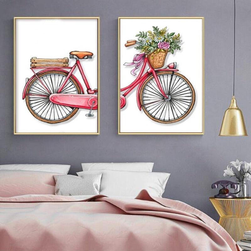 Modernes romantisches Fahrradblumen-Leinwandbild